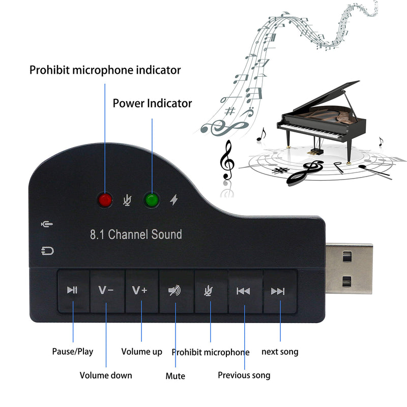  [AUSTRALIA] - GELRHONR USB Sound Card,8.1 Channel USB to 3.5mm External Sound Card Audio Adapter Virtual 3D Sound - Plug and Play with LED Light for Desktop Laptop -Black