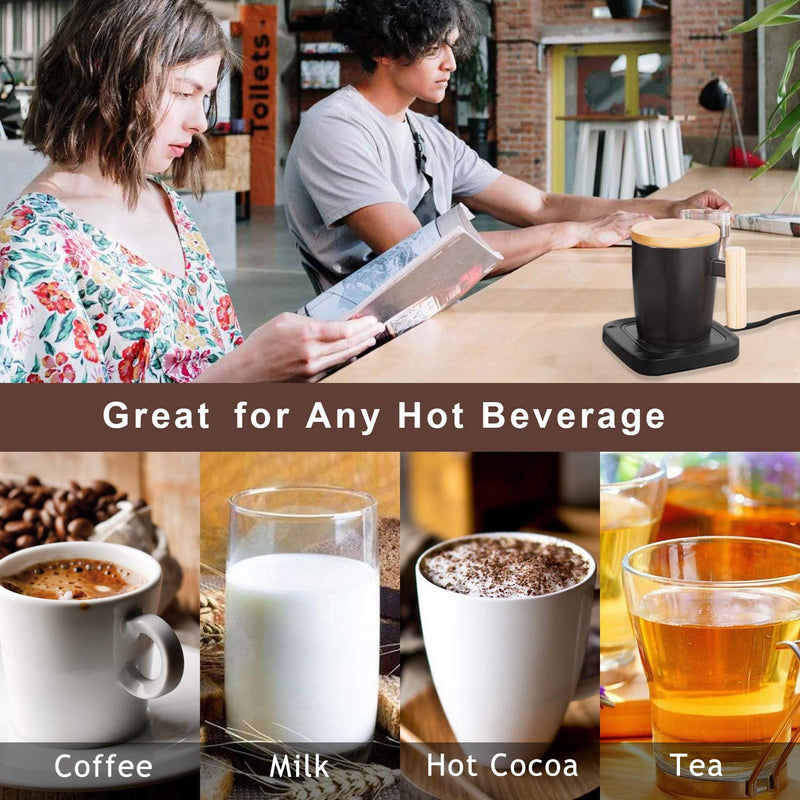  [AUSTRALIA] - HOWAY Coffee Warmer & Mug Set, Coffee Mug Warmer for Desk Auto Shut Off Warmer Plate with Flat Bottom Ceramic Cup Warm Water, Tea, Cocoa and Milk (Mug Included)
