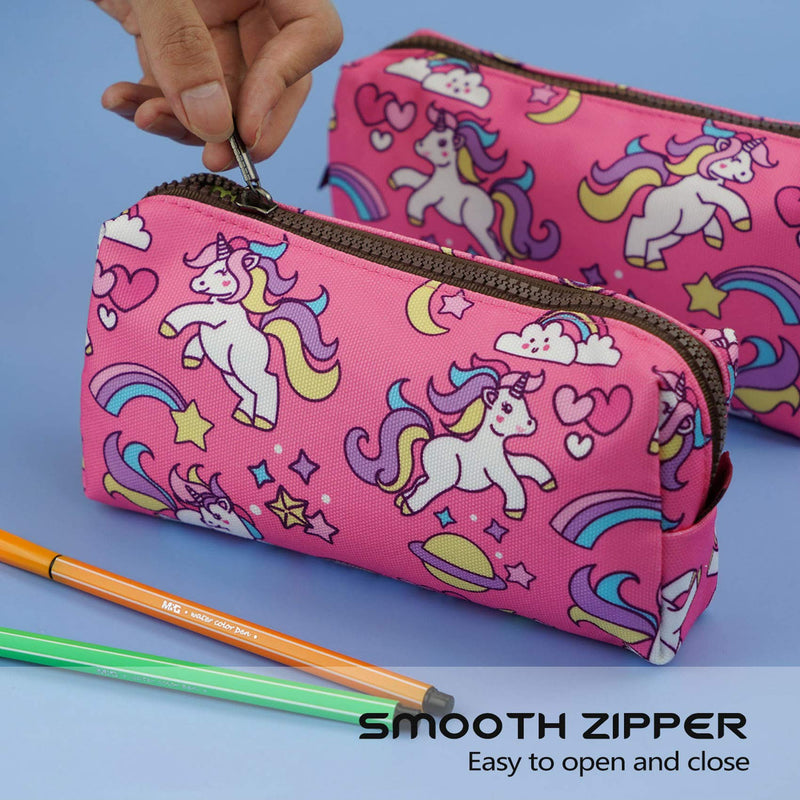Unicorn Canvas Pencil Case Pen Bag Pouch Stationary Case Makeup Cosmetic Bag Pink - LeoForward Australia