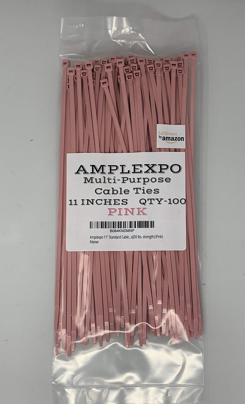  [AUSTRALIA] - Amplexpo 11” Standard Cable/Zip Ties (100 pieces)(50 lbs. strength) (Pink) 11 In. Pink