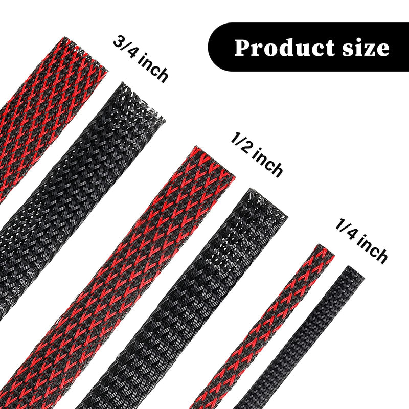  [AUSTRALIA] - 6 Rolls of 16 ft Wire Loom Braided Cable Sleeve with 127 Pieces Heat Shrink Tube for Audio Video and Other Home Device Cable Automotive Wire (1/4 Inch, 1/2 Inch, 3/4 Inch) 1/4 Inch, 1/2 Inch, 3/4 Inch