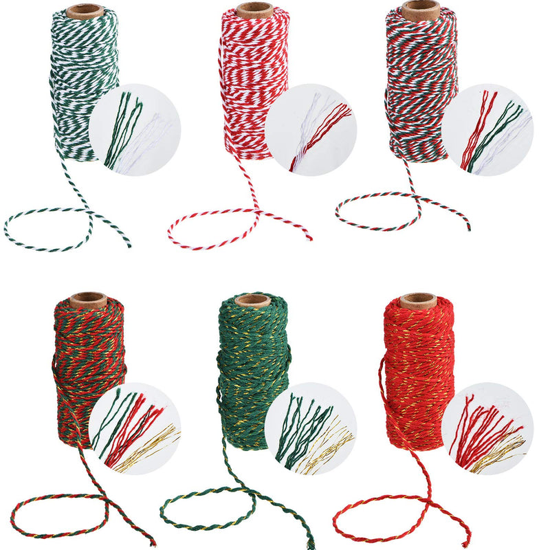  [AUSTRALIA] - 6 Rolls Christmas Twine Gift Wrapping Cord Bakers Twine Cotton Rope for Packing Arts Crafts Garden Decoration Supplies, 6 Colors