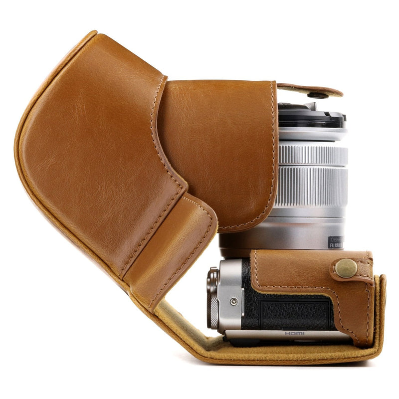  [AUSTRALIA] - MegaGear Ever Ready Leather Camera Case and Strap Compatible with Fujifilm X-A5, X-A3, X-A2, X-A1, X-M1 Light Brown