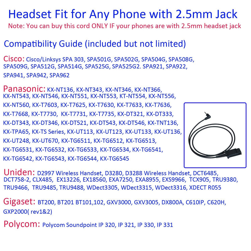  [AUSTRALIA] - MKJ 2.5mm Headset with Noise Cancelling Microphone Corded Telephone Headset for Office Phone Call Center Headphone for Panasonic KX-TG9541 KX-TGEA40 Cisco 303G AT&T Uniden DCT6485 Vtech DS6151