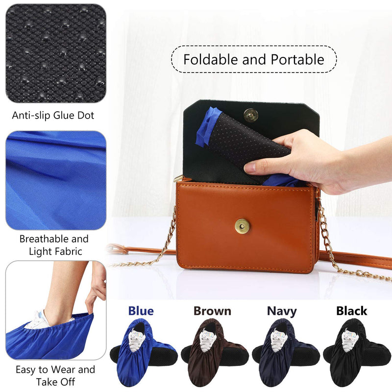  [AUSTRALIA] - 8 Pairs Non Slip Reusable Shoe Covers Waterproof Boot Covers for Household Carpet Floor Protection Machine Washable (Black, Royal Blue, Brown, Navy) Black, Royal Blue, Brown, Navy