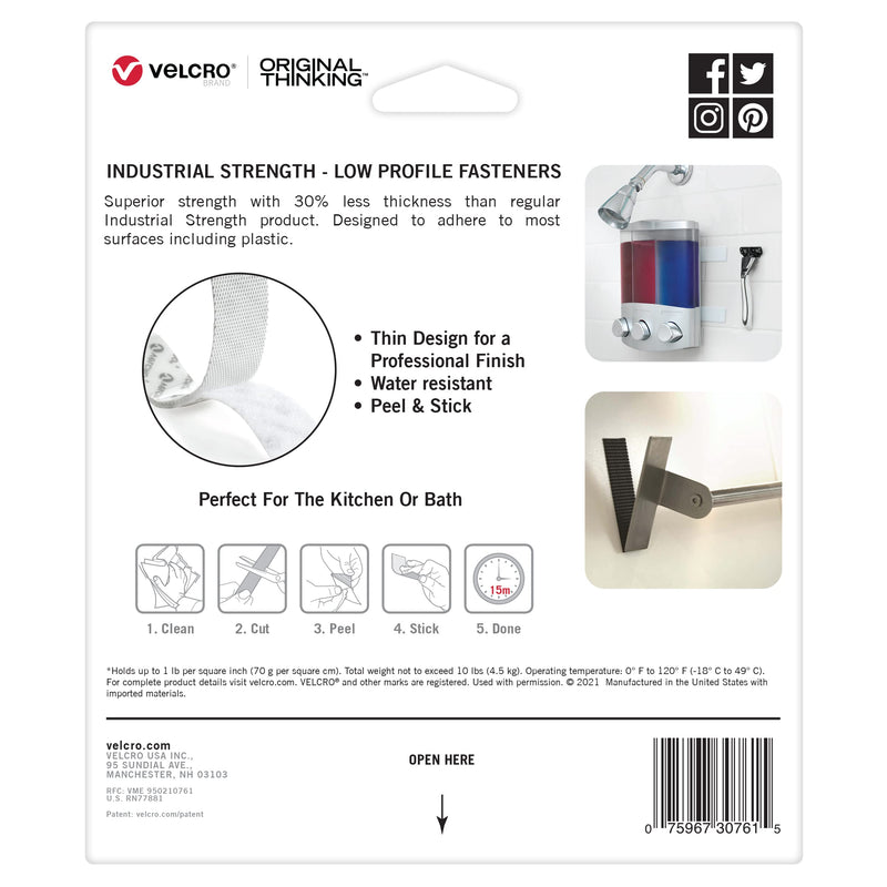  [AUSTRALIA] - VELCRO Brand Strong Thin Tape | 12ft Heavy Duty Roll Discrete Low Profile Flush Seamless Surface Mount | Holds up to 10lbs in Kitchen or Bathroom | Powerful Fastener Solution for Tough Projects, White 12ft x 1in
