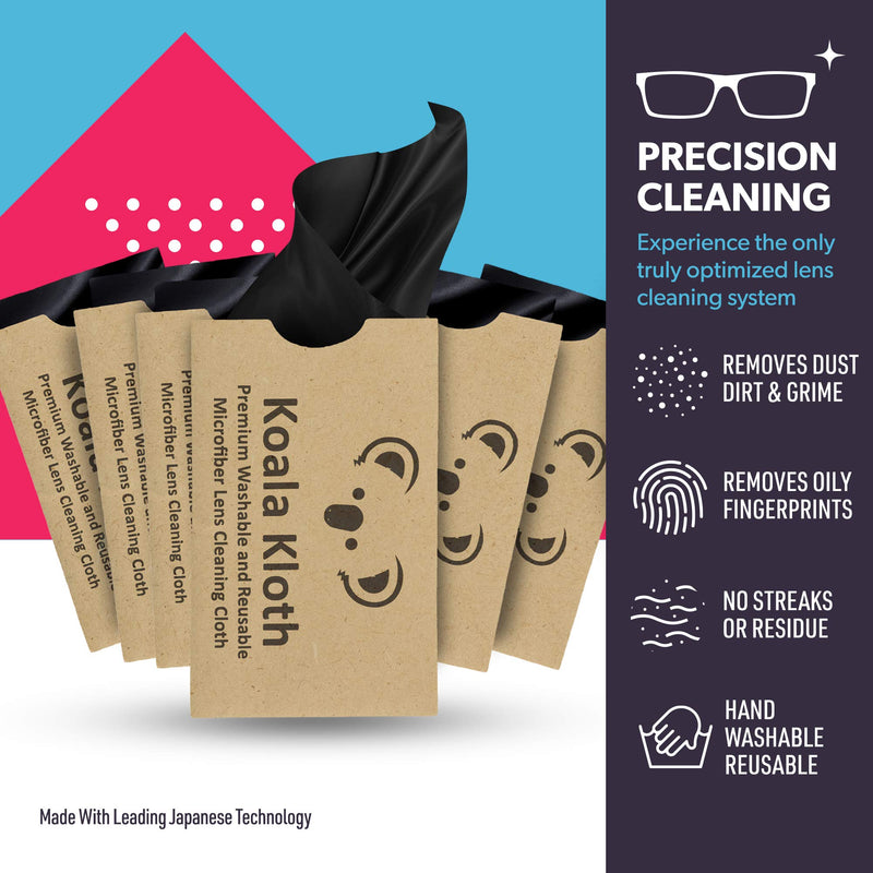 Koala Lens Cleaning Cloth | Japanese Microfiber Glasses and Screen Cleaner | Safe for All Multi-Coated Eyeglass and Camera Lenses (Pack of 6) 6" x 7", 6 Pack - LeoForward Australia