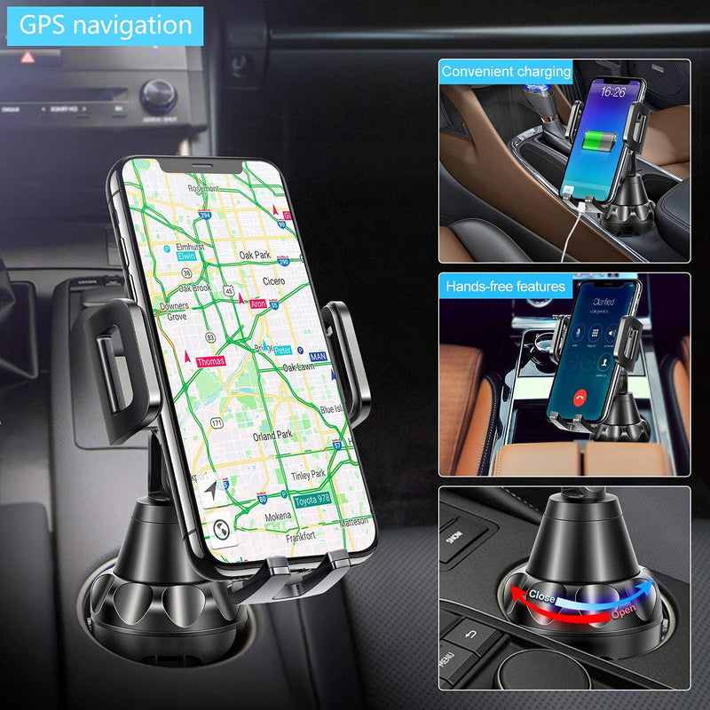  [AUSTRALIA] - TOPGO Cup Holder Phone Mount Pro Ver. [Big Phone Friendly & Large Extended Base] Cup Holder Phone Holder for Car Compatible with iPhone 14 13 Pro Max Samsung Galaxy S22 Ultra Note 21(Black)