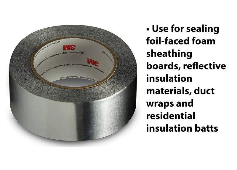  [AUSTRALIA] - 3M Aluminum Foil Tape 3381, 1.88 in x 50 yd, 2.7 mil, Silver, HVAC, Sealing and Patching, Moisture Barrier, Cold Weather, Air Ducts, Foam Sheathing Boards, Insulation, Metal Repair