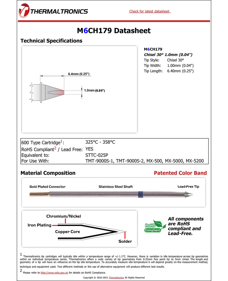  [AUSTRALIA] - Thermaltronics M6CH179 Chisel 30deg 1.0mm (0.04in) interchangeable for Metcal STTC-025P