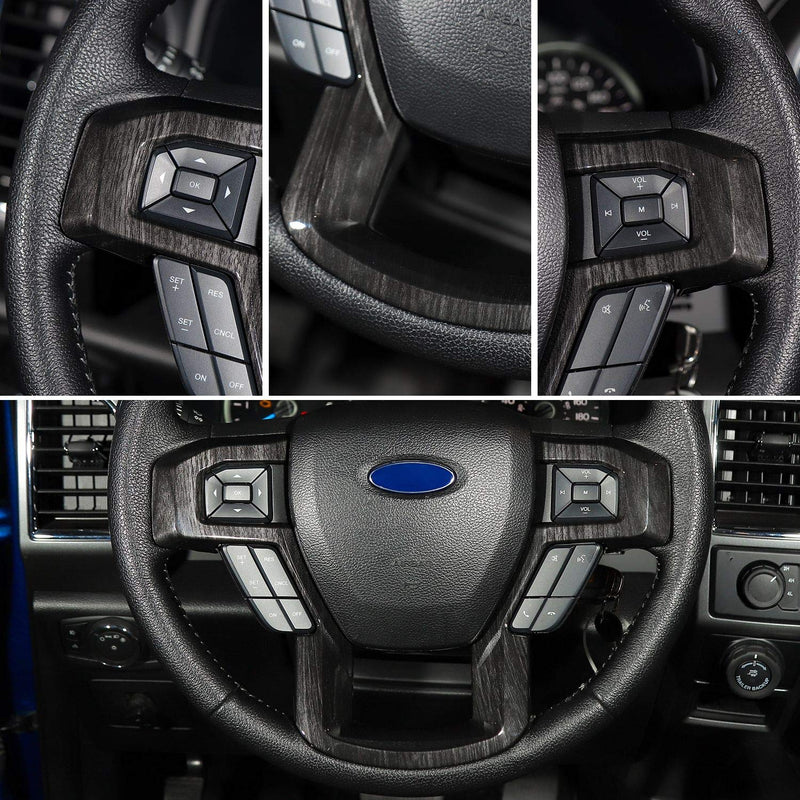  [AUSTRALIA] - JeCar Steering Wheel Trim Bezel Cover Trim Frame Decorative Interior Accessories for Ford F150 F250 F350 2015 2016 2017 Super Duty (Black Wood Grain) Black Wood Grain