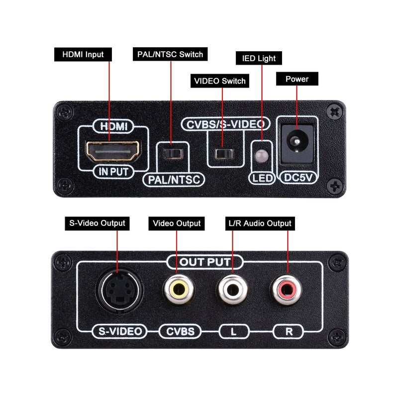  [AUSTRALIA] - Tendak HDMI to Composite 3RCA AV S-Video R/L Audio Vdieo Converter Adapter Upscaler Support 720P/1080P with RCA/S-Video Cable for PC Laptop Xbox PS3 TV STB VHS VCR Camera Blue-Ray DVD