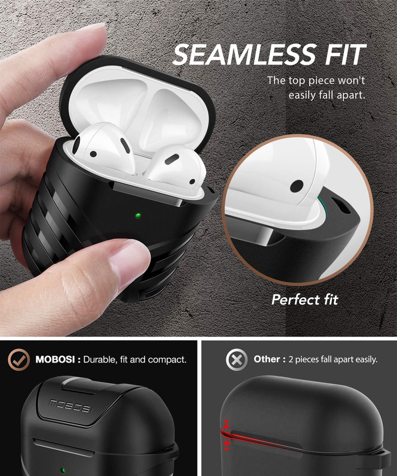  [AUSTRALIA] - MOBOSI Military AirPods Case Cover Designed for AirPods 2 & 1, Full-Body Protective Vanguard Armor Series AirPod Case with Keychain for AirPods Wireless Charging Case, Black [Front LED Visible]