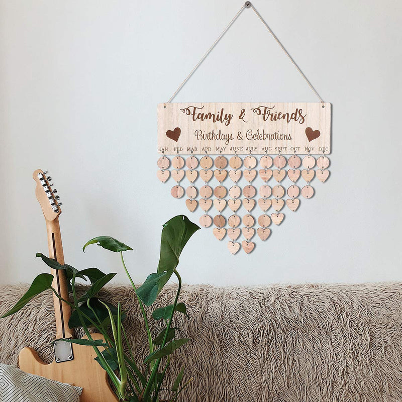  [AUSTRALIA] - LIOOBO Wooden Birthday Reminder Calendar Plaque Sign Board Wall Hanging Family Decor Plaque (C) C