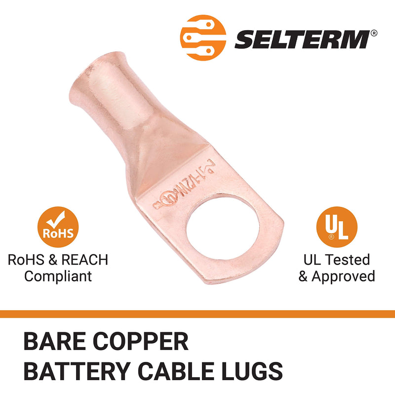  [AUSTRALIA] - SELTERM 1 AWG 1/2" Stud (2 pcs.) UL Heavy Duty Battery Ring Terminal 1 Gauge Connector, Tubular Electrical Wire End Cable Lugs, Bare Copper Eyelets [B61], MD0112UW / MDS0112UW 1 Awg - 1/2" (M12) Ring Pack of 2 pcs.