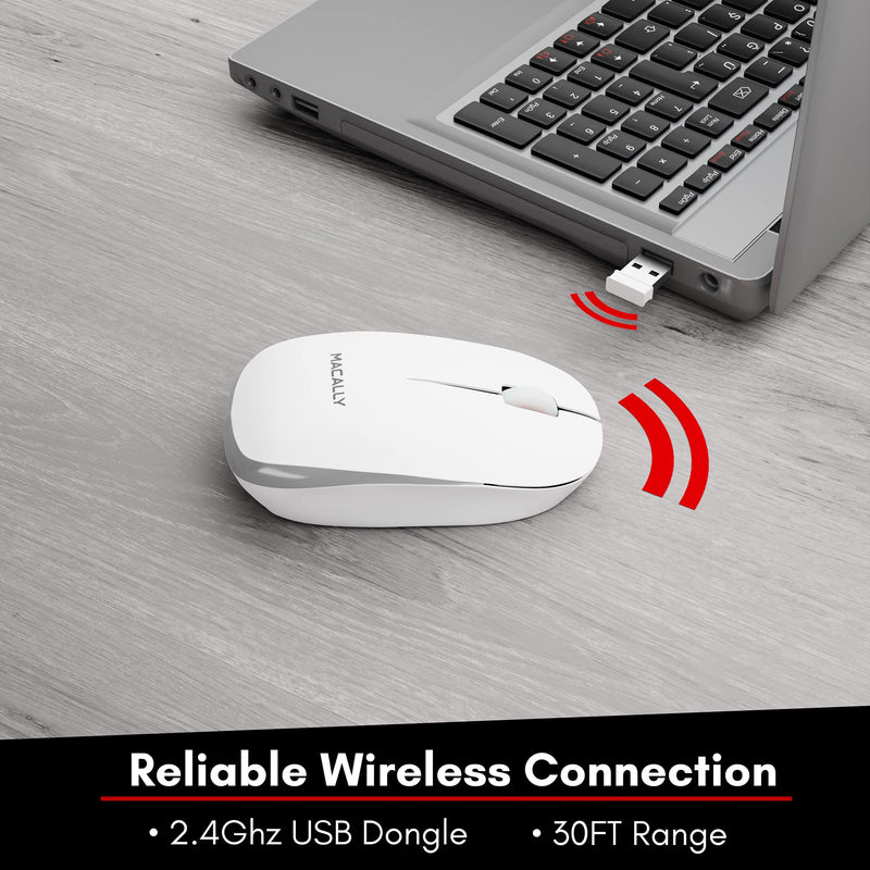 Macally 2.4G USB Wireless Mouse for Laptop and Desktop Computer, Comfortable and Long Range Computer Mouse - Cordless Mouse for Mac, Apple MacBook Pro/Air, Chromebook, or Windows PC - White - LeoForward Australia