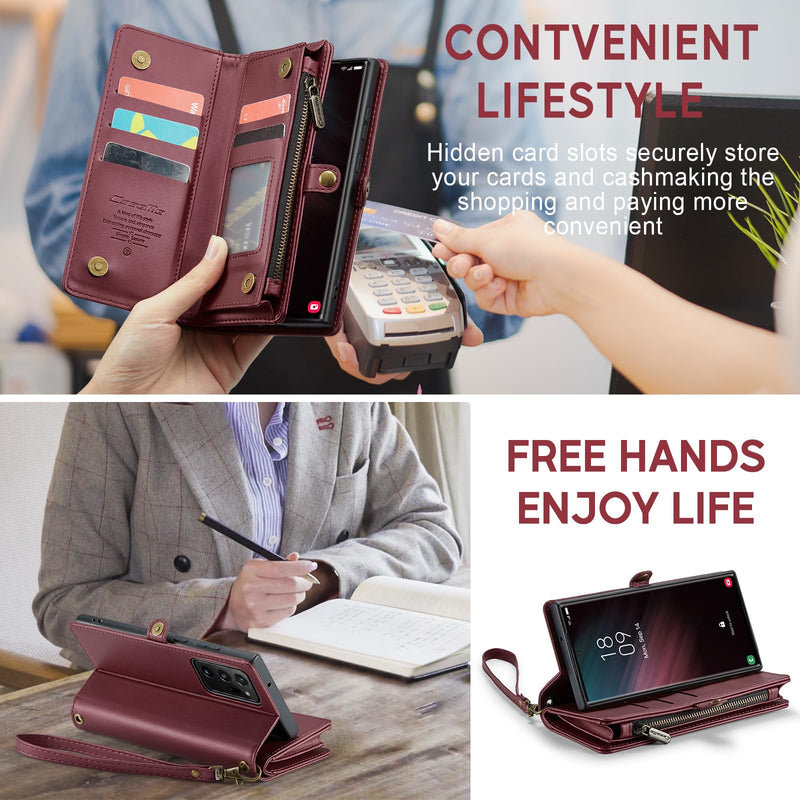  [AUSTRALIA] - ASAPDOS Galaxy Note 20 Ultra Case Wallet,Retro PU Leather Strap Wristlet Flip Case with Magnetic Closure,[RFID Blocking] Card Holder and Kickstand for Men Women Wine Red