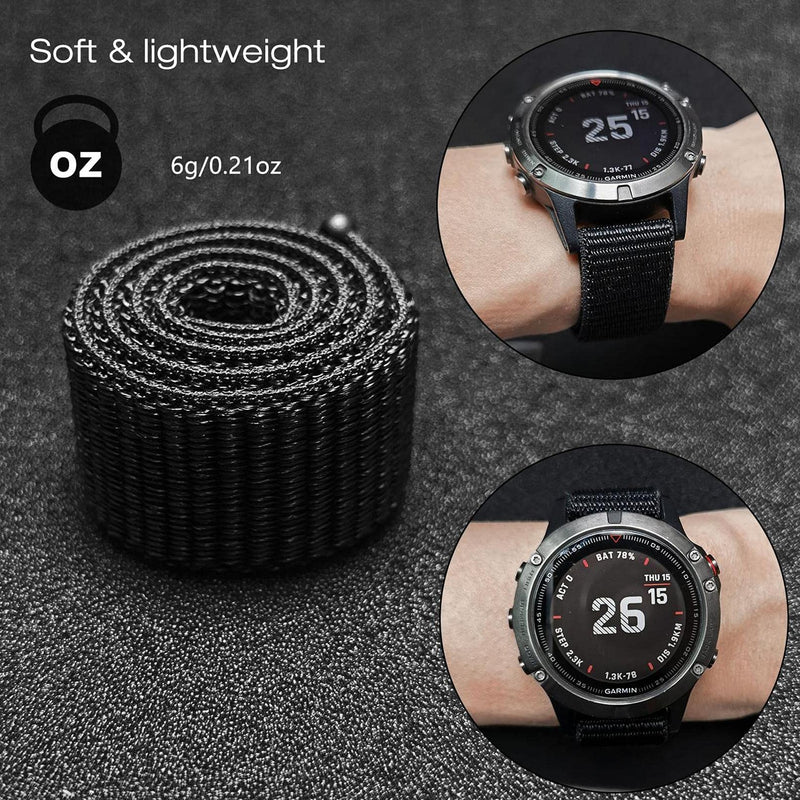  [AUSTRALIA] - Abanen Hook and Loop Quick Dry Watch Band for Fenix 6/Fenix 5, 22mm Woven Nylon Ultralight Sport Wristband Strap for Garmin Fenix 6 Pro/Sapphire,Instinct,Fenix 5/5 Plus,Quatix 6/5 Black