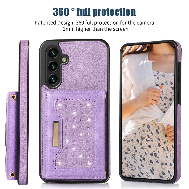  [AUSTRALIA] - CCSmall for Samsung Galaxy A54 5G Crossbody Wallet Case for Women, Bling Glitter PU Leather Phone Case with RFID Blocking Card Holder Cover for Samsung Galaxy A54 5G SZ Purple