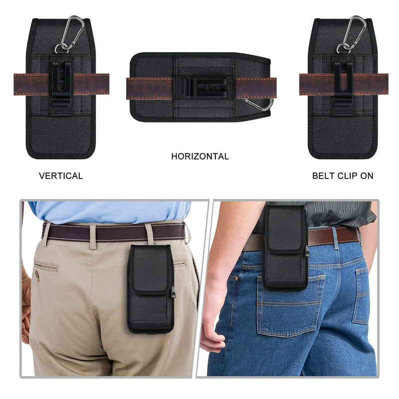  [AUSTRALIA] - COANJIUO Belt Clip Phone Holster fits iPhone 11 12 Pro 8 7 6 Plus Case Nylon Cell Phone Pouch for Samsung Galaxy S20 FE S21 Plus S10 S9 S8 S7 A11 A71 A51, Zipper Storage and Credit Card Pocket, Black