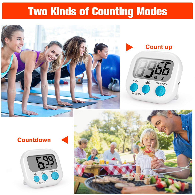  [AUSTRALIA] - Timer, Kitchen Timer, Magnetic Digital Timers Loud Alarm Digital Timer for Cooking 2 Pack (white), Upgrade Silent Classroom Countdown Count Up Timer for Kids and Adults, Back Stand for Food Timer