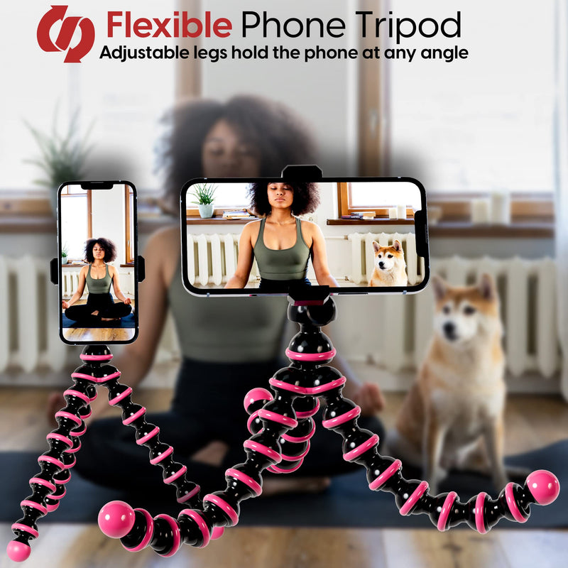  [AUSTRALIA] - TALK WORKS Flexible Tripod for iPhone, Android, Camera - Bendable Legs, Adjustable Stand Holder with Mini Wireless Remote for Selfies, Vlogging, Beauty/Makeup, Live Streaming/Recording - Pink