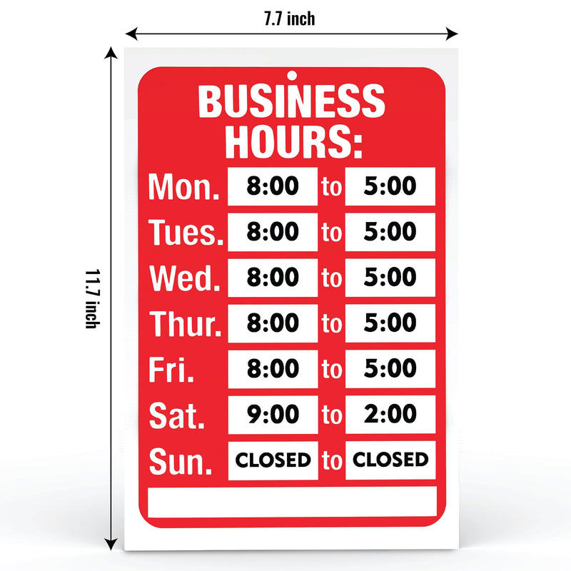  [AUSTRALIA] - Open Signs, Business Hours Sign Kit - Bright Red and White Colors - 7.7 x 11.7 Inch - Includes 4 Double Sided Adhesive Pads and Black Number Sticker Set - Ideal Hours Of Operation Signs for Any Business, Store, Office