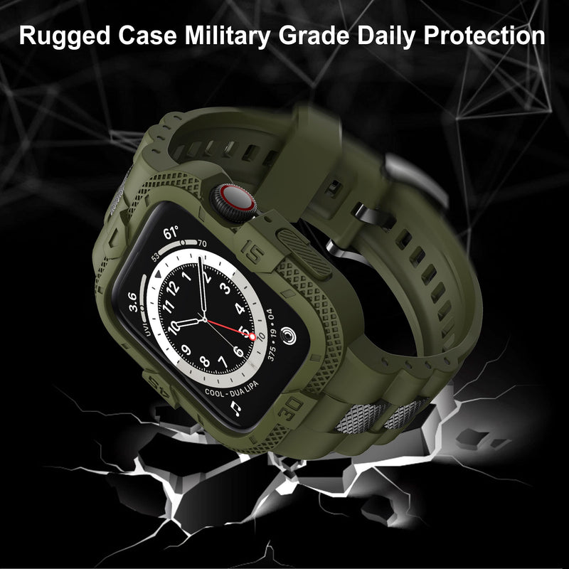  [AUSTRALIA] - GELISHI Compatible for Apple Watch Band 44mm 42mm with Bumper Case, Men Rugged Bands with Stainless Metal Pieces for Watch Series 6 5 4 3 2 1 SE, Military Protective Band Case Shockproof, Army Green Army Gren 44mm/42mm