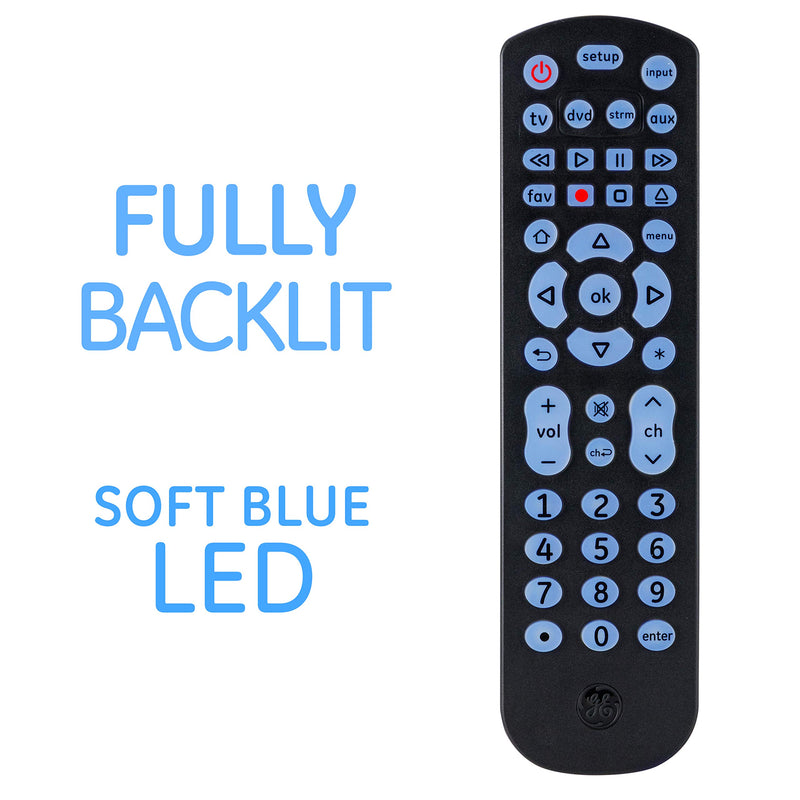 GE Backlit Universal Remote Control for Samsung, Vizio, LG, Sony, Sharp, Roku, Apple TV, TCL, Panasonic, Smart TV, Streaming Players, Blu-Ray, DVD, 4-Device, Black, 40081 4-Device Backlit - LeoForward Australia