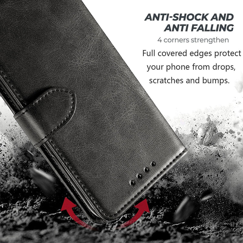  [AUSTRALIA] - for Ulefone Note 16 Pro Case and Tempered Glass Screen Protector,PU Leather Flip Cover Wallet Phone Case Protector [Full Protection][Card Slots][Kickstand] for Ulefone Note 16 Pro 6.52”, Black