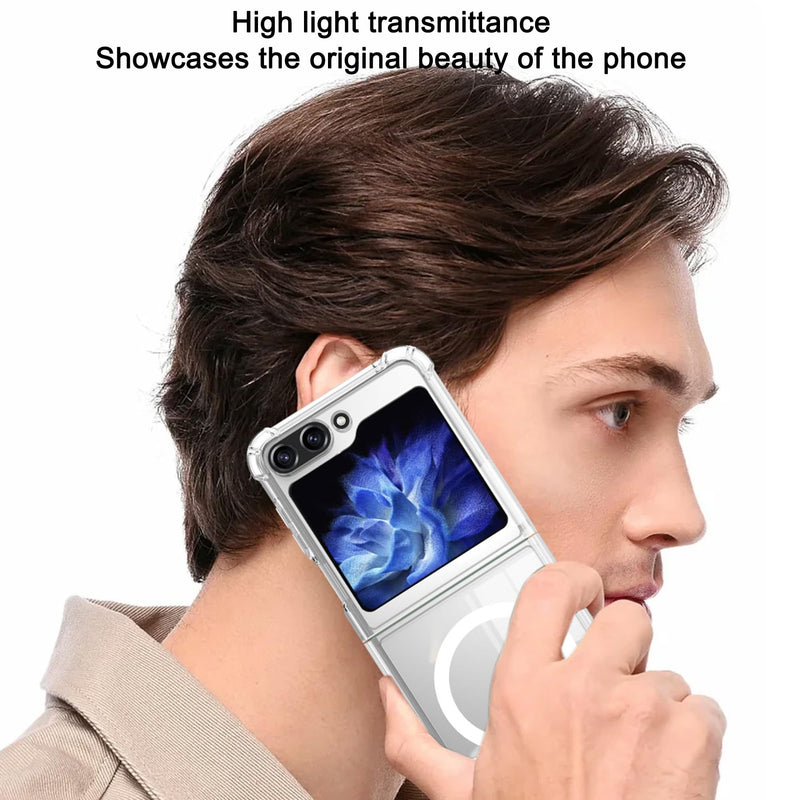  [AUSTRALIA] - HOYZNBI Clear Magnetic Case for Samsung Galaxy Z Flip 5 [Compatible with MagSafe Accessory] Slim Shockproof Mag-Safe Case Anti-Yellow Transparent Phone Cover for Samsung Z Flip 5 5G