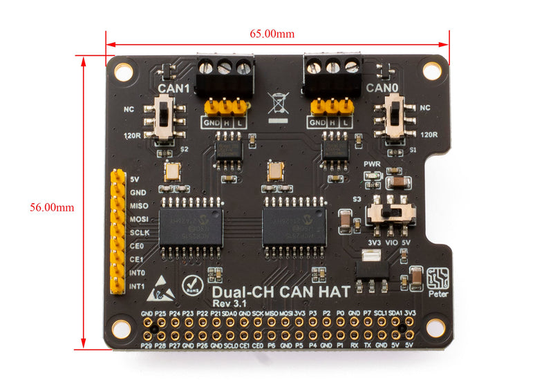  [AUSTRALIA] - XICOOLEE Dual-CH Can Bus Expansion Hat for Raspberry Pi, with 2-channel CAN interface communication, dual chips MCP2515 and ATA6561