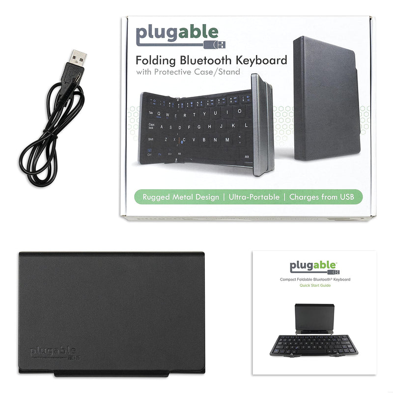  [AUSTRALIA] - Plugable Foldable Bluetooth Keyboard Compatible with iPad, iPhones, Android, and Windows, Compact Multi-Device Keyboard, Wireless and Portable with Included Stand for iPad/iPhone (10 inches)