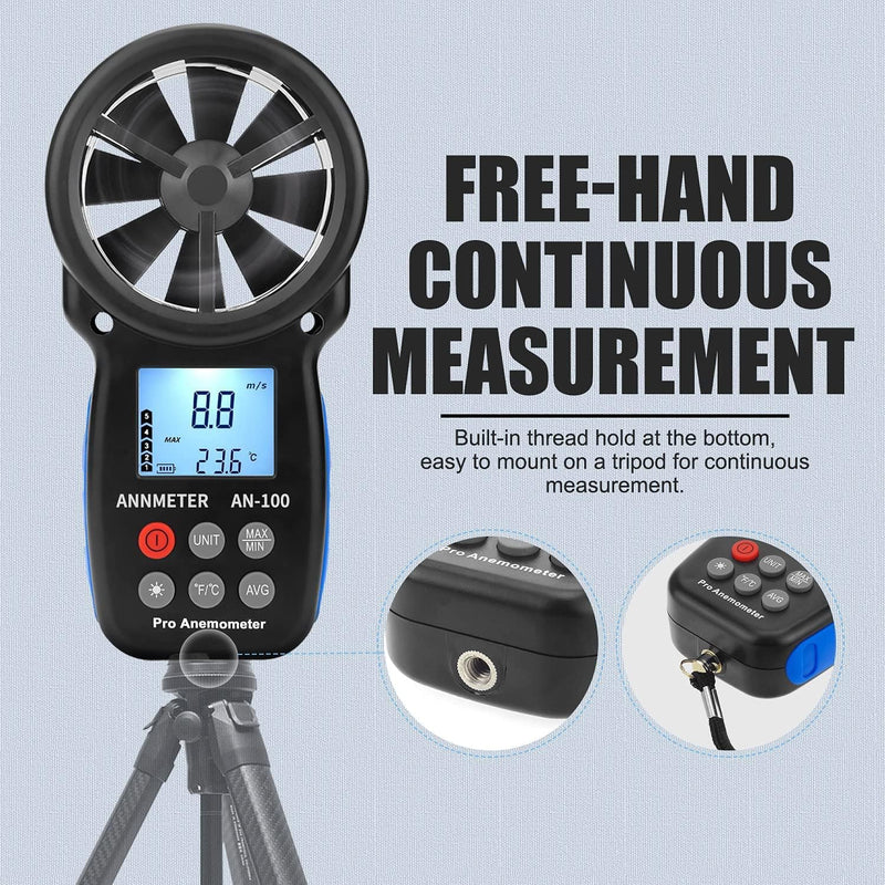  [AUSTRALIA] - AIOMEST AI-100 Digital Anemometer, Wind Gauge Wind Gauge Handheld, Wind Gauge CFM Wind Speed Meter for Wind Speed Temperature Wind Chill Tester, HVAC