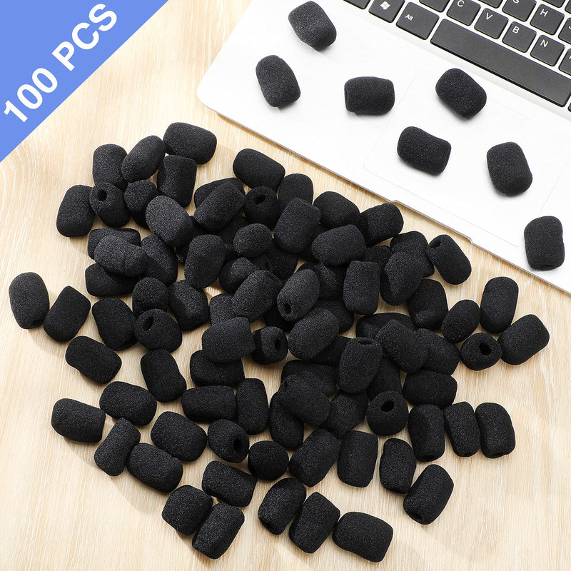  [AUSTRALIA] - 100 Pieces Mini Foam Microphone Windscreen Mic Covers Foam Protection for Small Lapel and Headset Microphones, Black