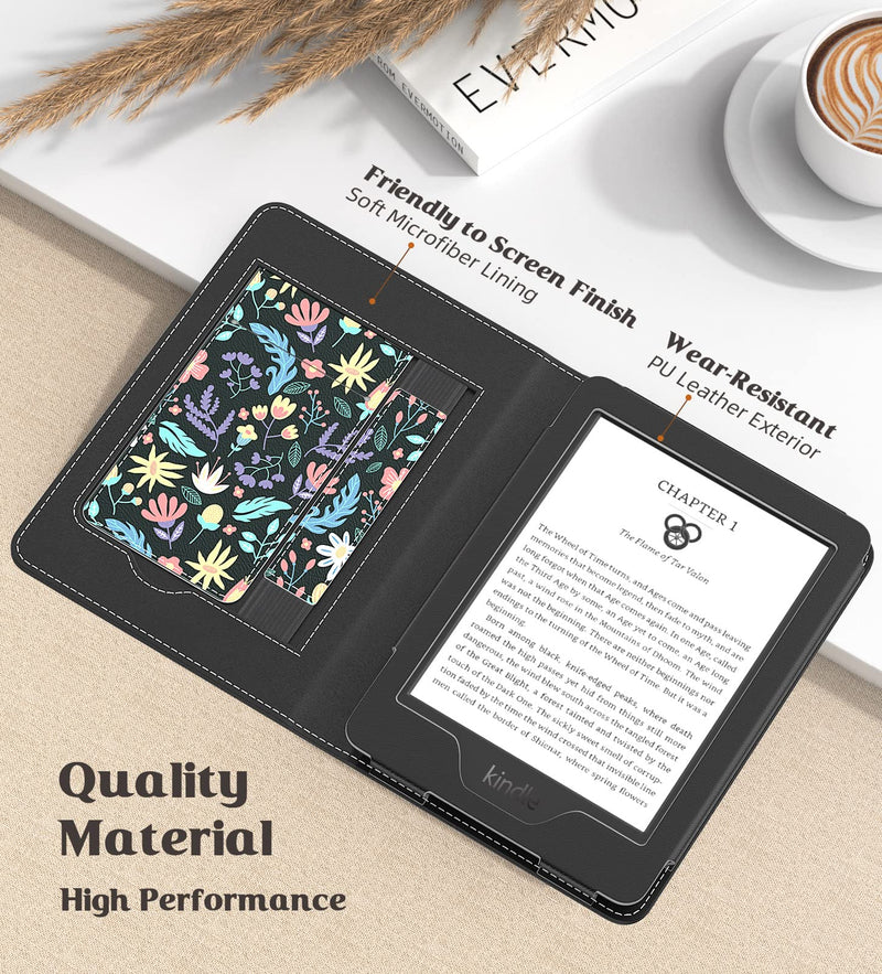  [AUSTRALIA] - MoKo Case Fits All-New 6" Kindle(11th Generation, 2022 Release)/ Kindle(10th Gen,2019)/Kindle(8th Gen, 2016), Ultra Lightweight PU Shell Cover with Auto Wake/Sleep for Kindle 2022, Colorful Flowers