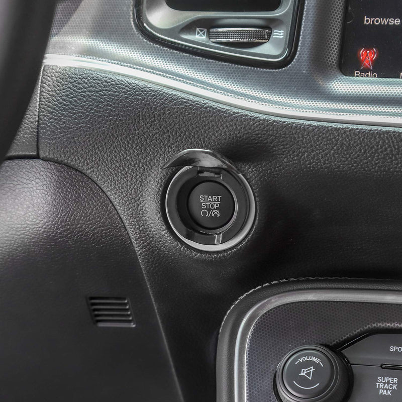  [AUSTRALIA] - JeCar Challenger Engine Start Stop Button Knob Trim Challenger Engine Ignition Switch Button Trim Cover Sticker Challenger Accessories for Dodge Challenger 2015-2019 Carbon Fiber Pattern