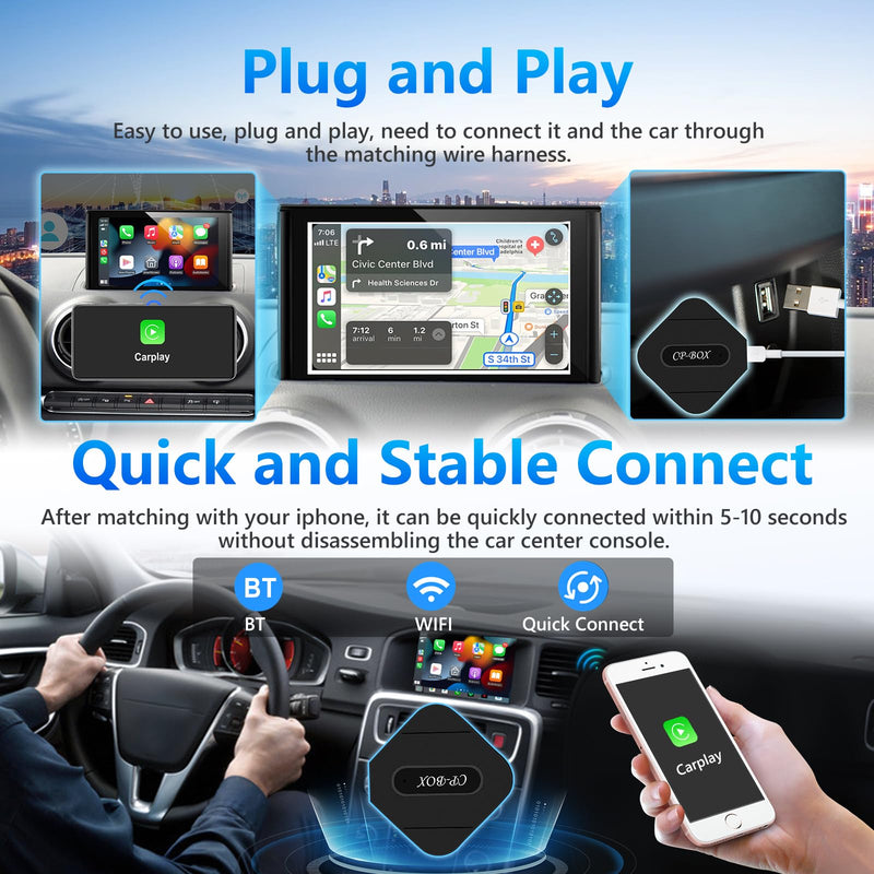  [AUSTRALIA] - Podofo Wireless Apple Carplay Adapter CarPlay Dongle for Original Wired USB CarPlay Cars Convert Wired to Wireless CarPlay Plug & Play Support Online Update Easy Use Fit for Most Cars