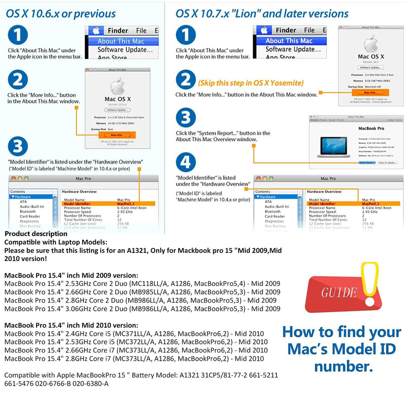 A1321 A1286 Laptop Battery for MacBook Pro 15 Inch Mid 2009 Mid 2010, Replacement for MacBook Pro Battery A1321 A1286 MC371LL/A MC372LL/A MB985 MB986 MC118 77.5WH - LeoForward Australia