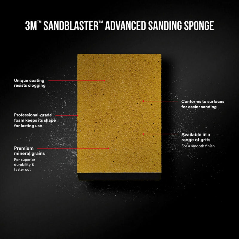  [AUSTRALIA] - 3M SandBlaster Sanding Sponge, Gold, 3.75 in. x 2.5 in. x 1 in., 320 Grit, 3/Pack