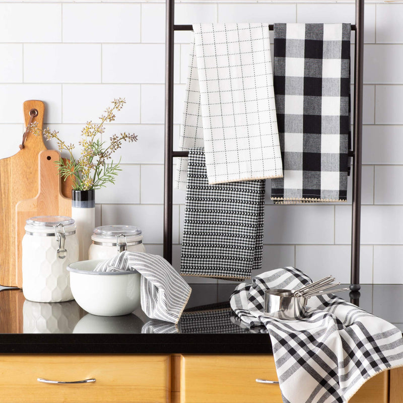  [AUSTRALIA] - DII Farmhouse Woven Dishtowel Set, 18x28, Black 5 Piece 18x28"
