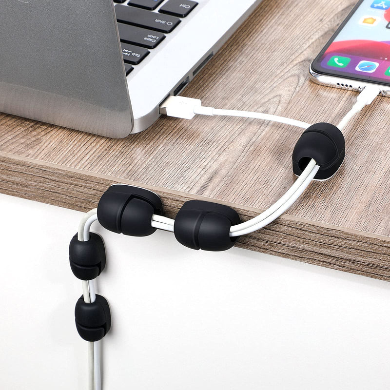  [AUSTRALIA] - Barrel-Shaped Cable Holder Clips Adhesive Desk Cord Organizer Silicone Wire Tidy Holder Cable Management Clips for Desktop Home Office Car, 2 Sizes, Black