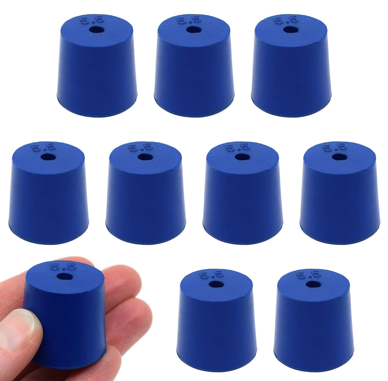  [AUSTRALIA] - 10PK Neoprene Stoppers, 1 Hole - ASTM - Size: #5.5-24mm Bottom, 28mm Top, 25mm Length - Suitable for use with Petroleum, Oils & Most Inorganic Acids and Bases - Eisco Labs