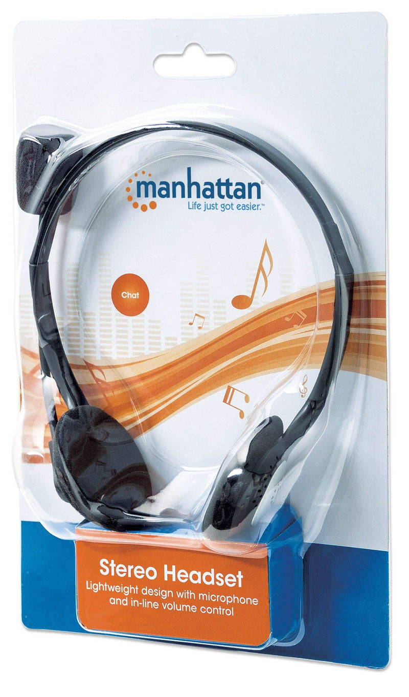  [AUSTRALIA] - Manhattan 3.5mm Stereo Headset with Mic - with Microphone, Volume Control, 3.5 mm Stereo Plugs, 6.5ft Cable - for Desktop, Laptop, Computers - 3 Year Warranty - 164429