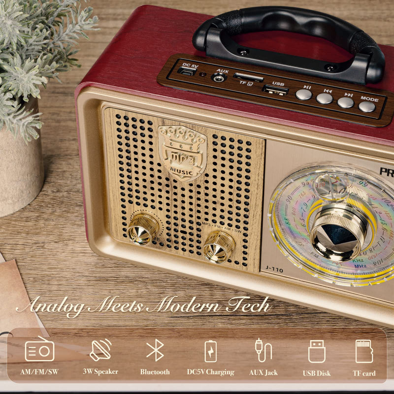  [AUSTRALIA] - J-05 Weather AM FM Portable Radio&Retro Radio Bluetooth Speaker Portable AM FM Shortwave Radio Transistor Battery Operated Radio