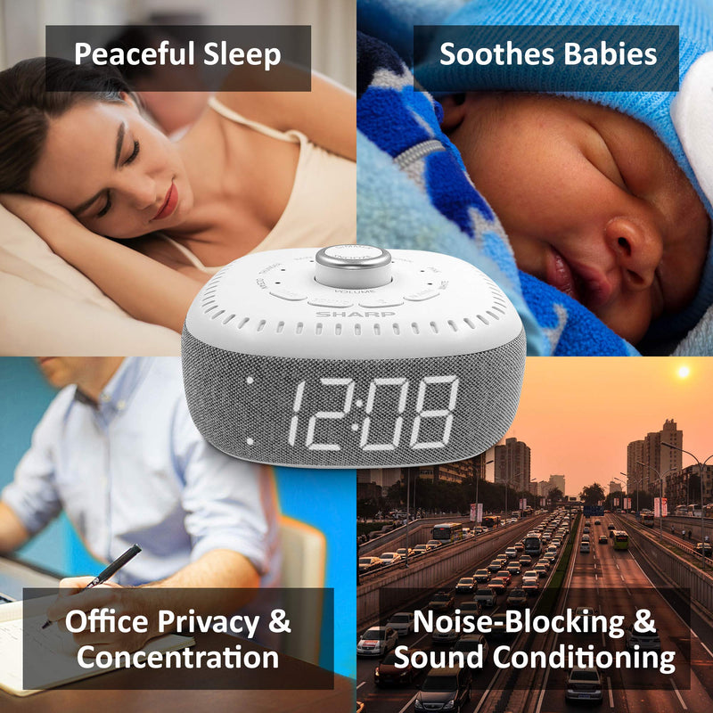 DreamCaster by Sharp Sound Machine Alarm Clock with Bluetooth Speaker, 6 High Fidelity Sleep Machine Soundtracks – White Noise Machine for Baby, Adults, Home and Office – White LED - LeoForward Australia