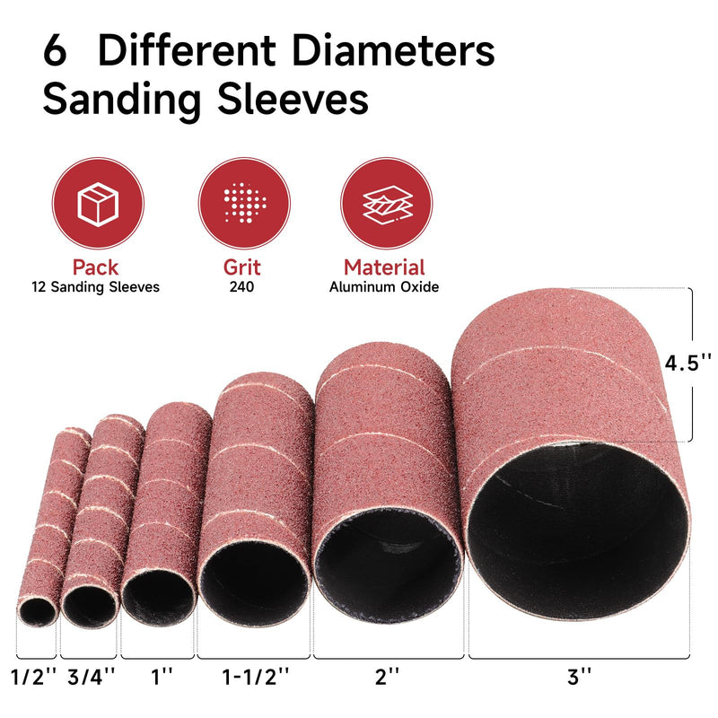  [AUSTRALIA] - Shineboc 12 pieces 114mm sanding sleeves for eccentric sanding, grit 240, 2 x Ø 13-19-25-38-51-76 mm