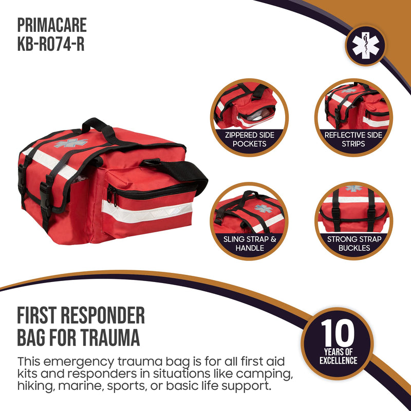  [AUSTRALIA] - Primacare KB-RO74-R First Responder Bag for Trauma, 17"x9"x7", Professional Multiple Compartment Kit Carrier for Emergency Medical Supplies, Red