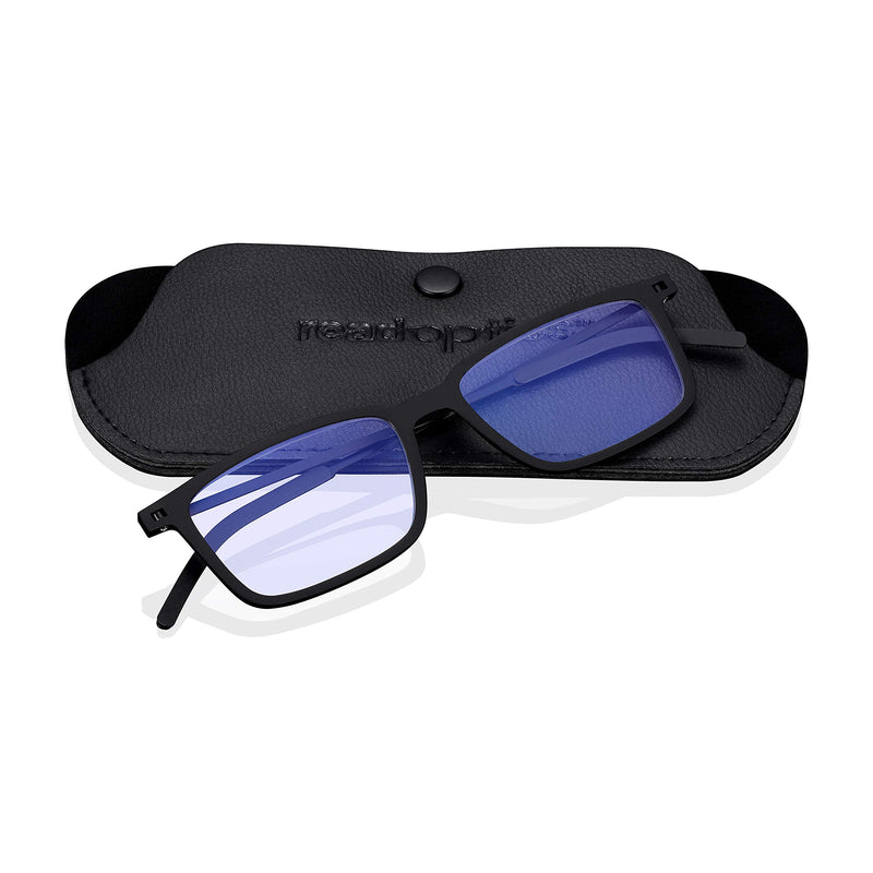 Mens & Women Blue Light Glasses for Computers & Digital Screens +0 - +2.5, Flat Folding Eye Glasses. Read Optics +2.0 Square - Black / Blue Block Lens - LeoForward Australia