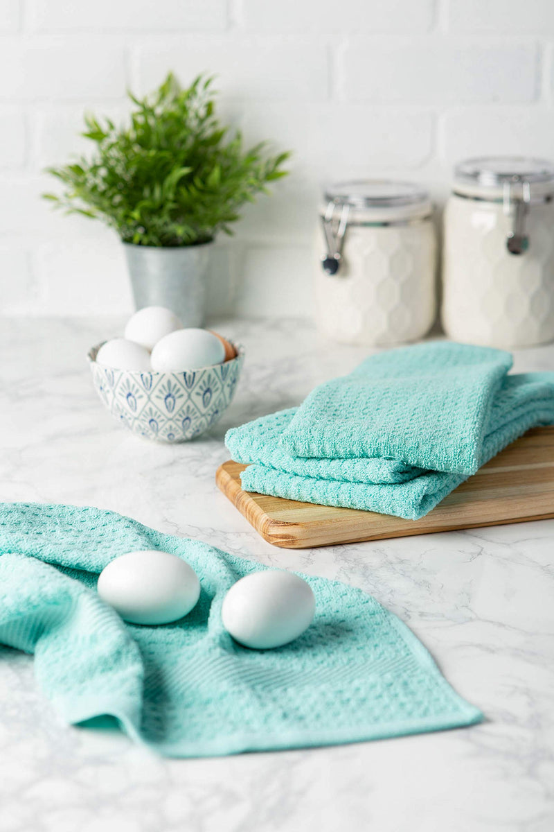  [AUSTRALIA] - DII Cotton Waffle Terry Dish Towels, 15 x 26" Set of 4, Ultra Absorbent, Heavy Duty, Drying & Cleaning Kitchen Towels-Aqua 15x26" Aqua
